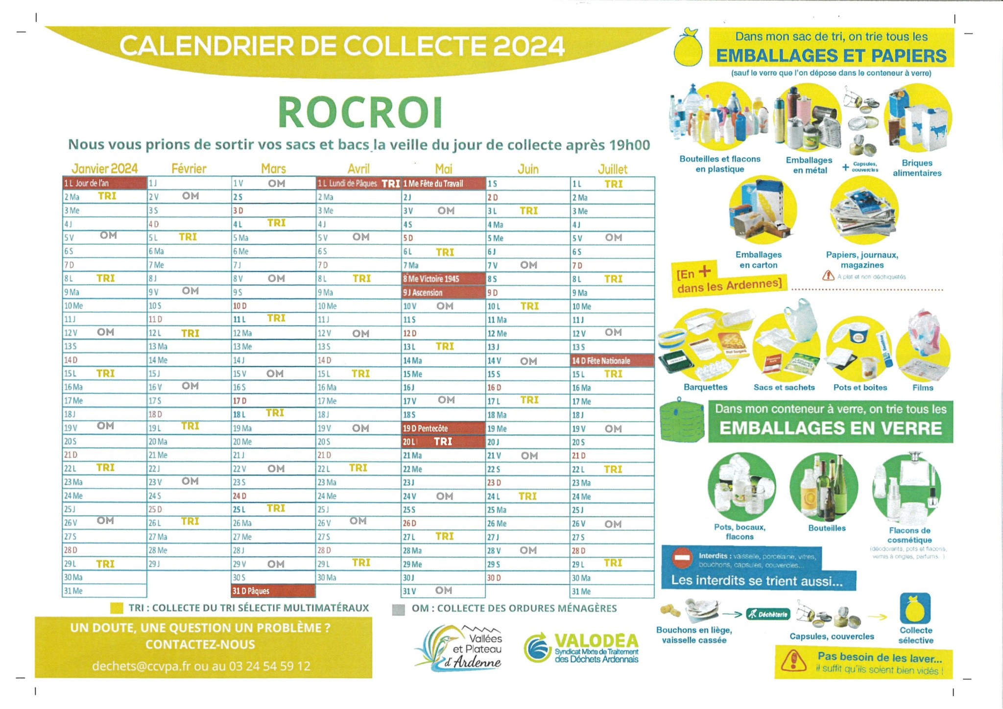 Calendrier de collecte 2024 Ordures Ménagères Rocroi ville