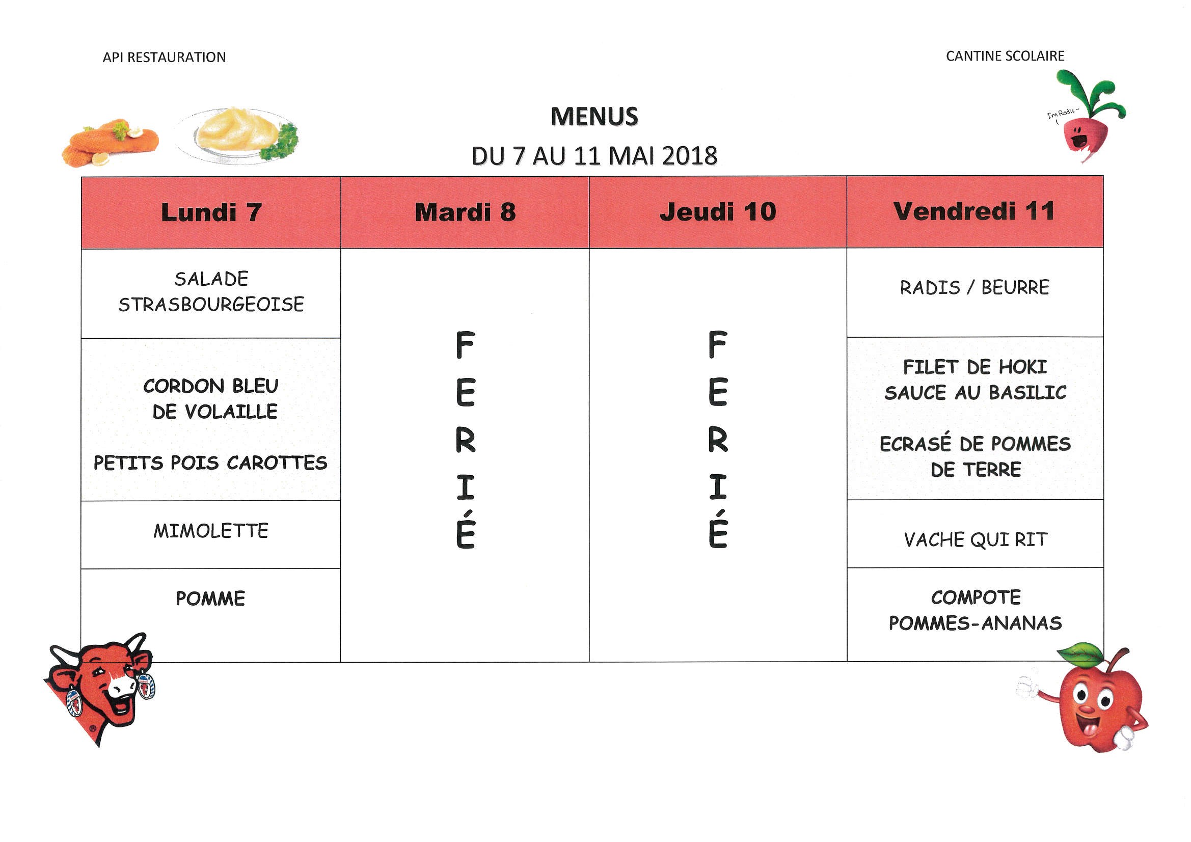 Menu cantine scolaire - Rocroi ville