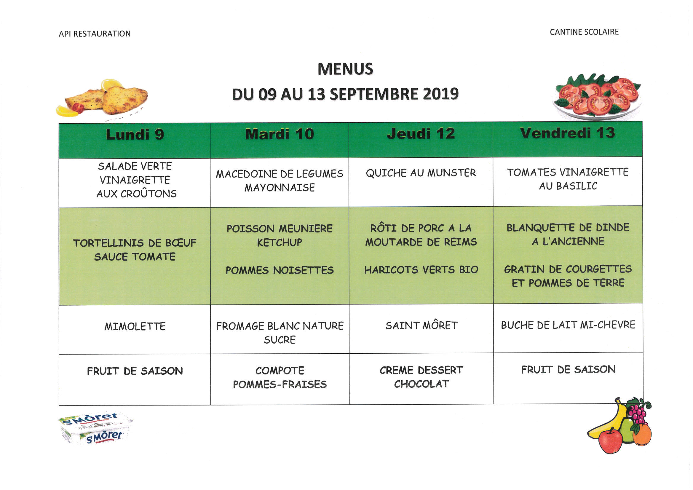 Menu cantine scolaire - Rocroi ville