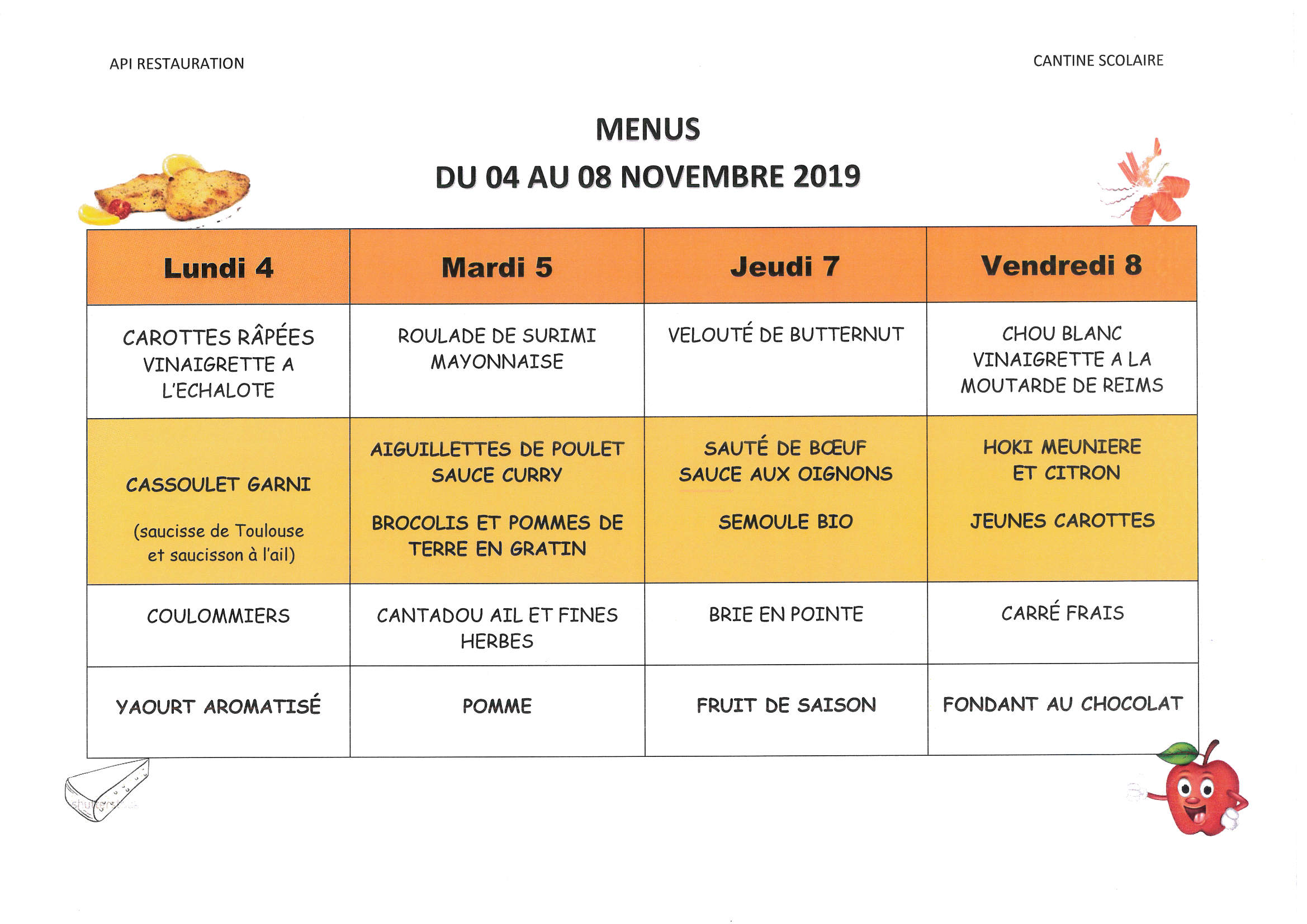 Menu cantine scolaire - Rocroi ville
