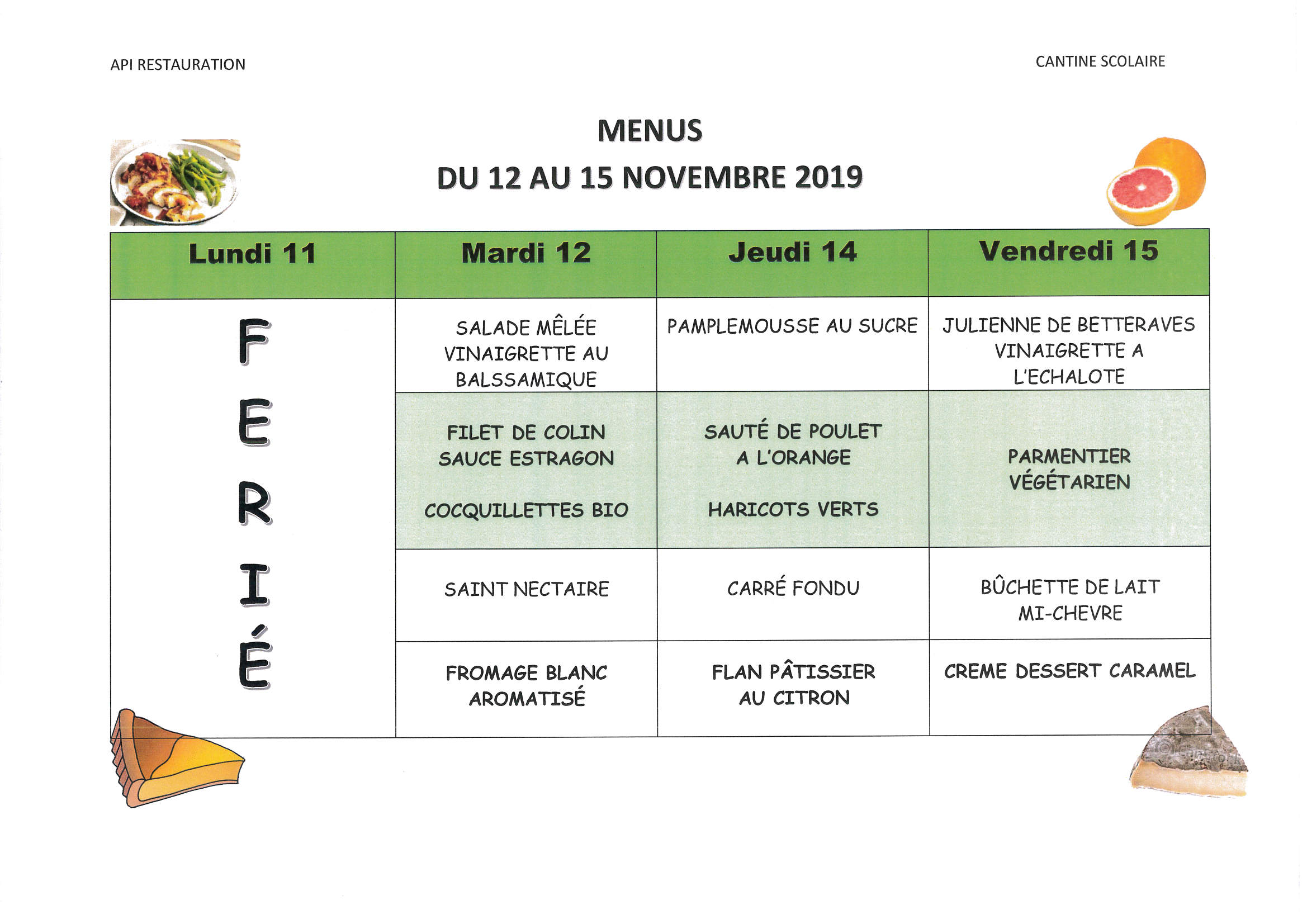 Menu cantine scolaire - Rocroi ville