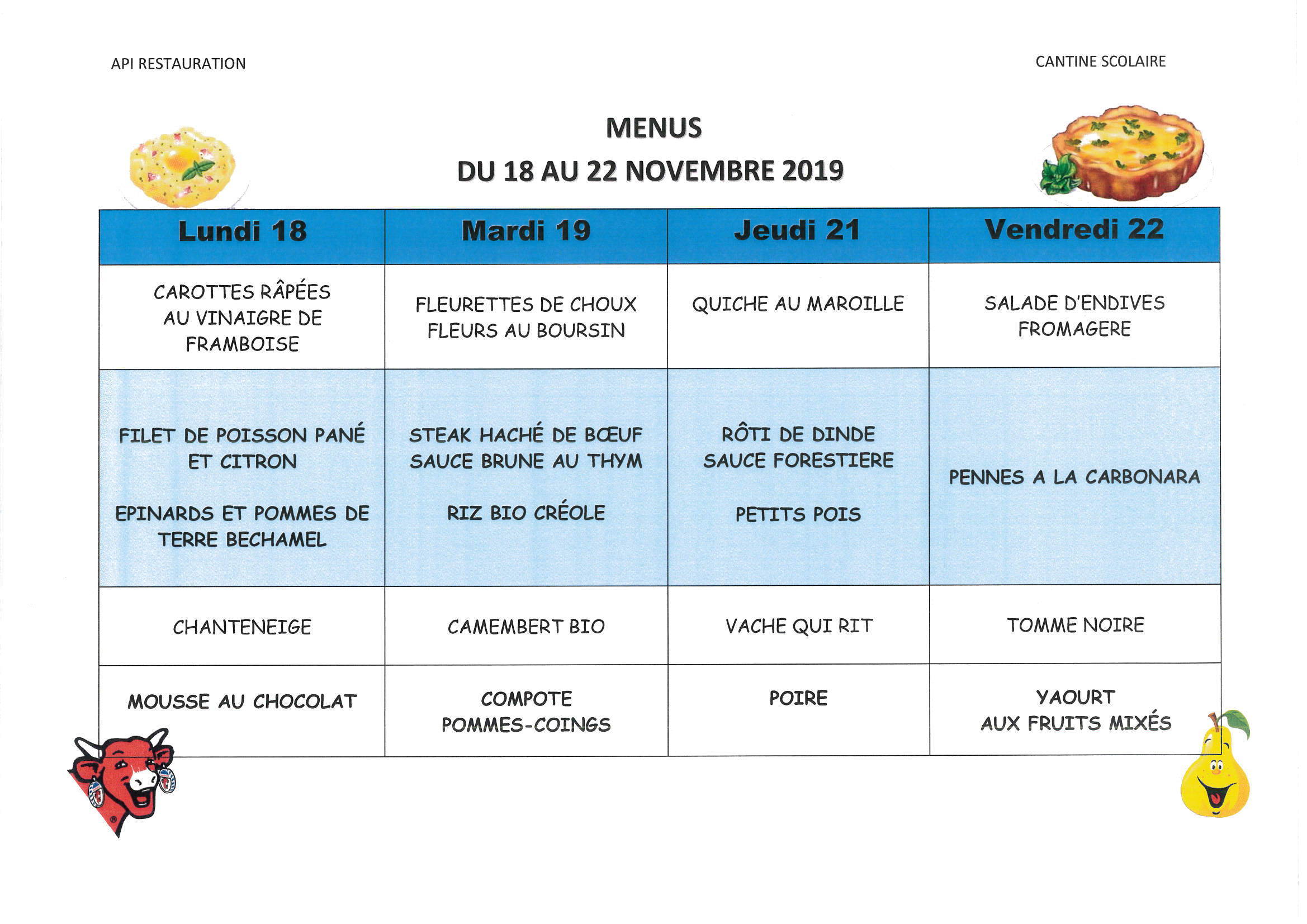 Menu cantine scolaire - Rocroi ville