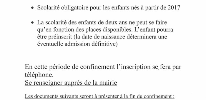 Rentrée Scolaire 2020/2021 – Inscriptions